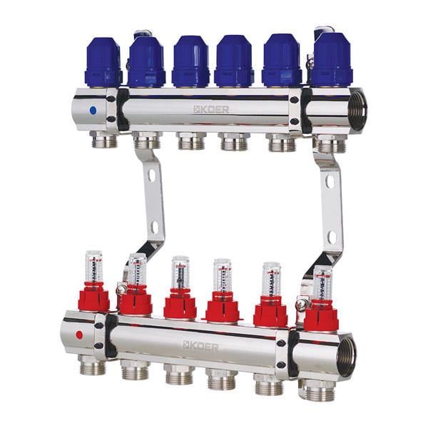 Блок колекторний з витратомірами KOER KR.1110-06 1 "x6 WAYS (KR2643) Блок колекторний з витратомірами KOER KR.1110-06 1 "x6 WAYS (KR2643)
