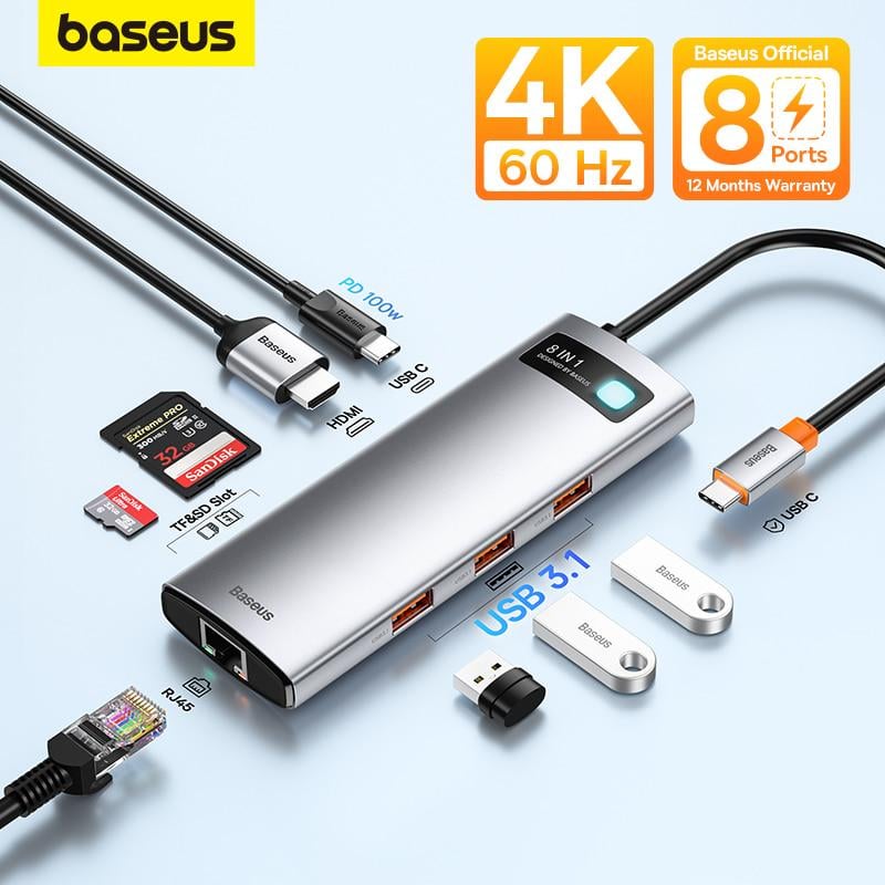 USB-хаб Baseus HUB 8in1 PD100W 4K 60 Гц USB 3.1 10 Гб/с (11401743) - фото 2