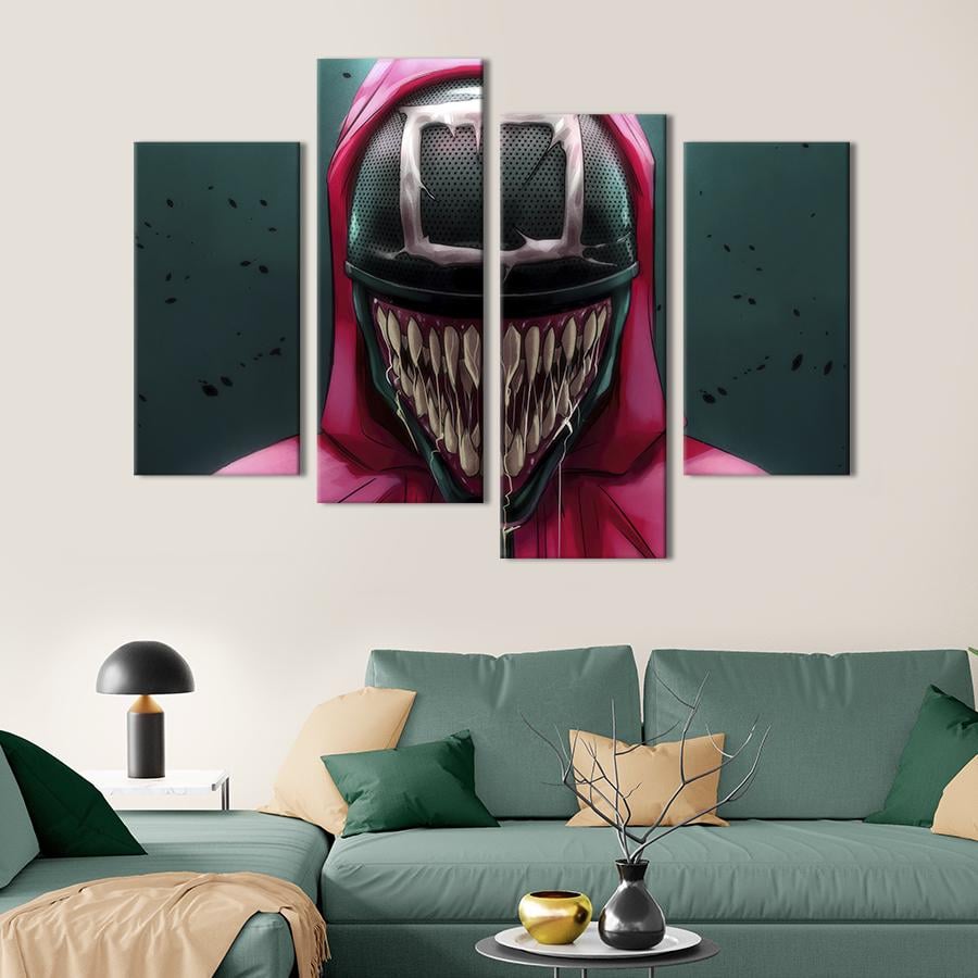 Картина модульна з 4 частин Коллаборація Венома та Гри в кальмара XL 149x106 см (746-42)