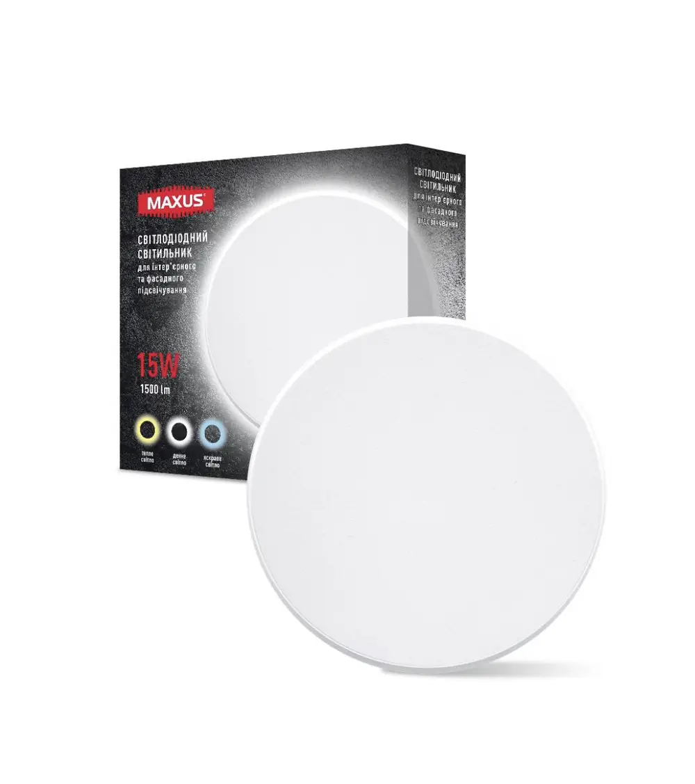 LED-світильник накладний Maxus MWL 3CCT IP65 WH Circle 15W Білий (27549216)