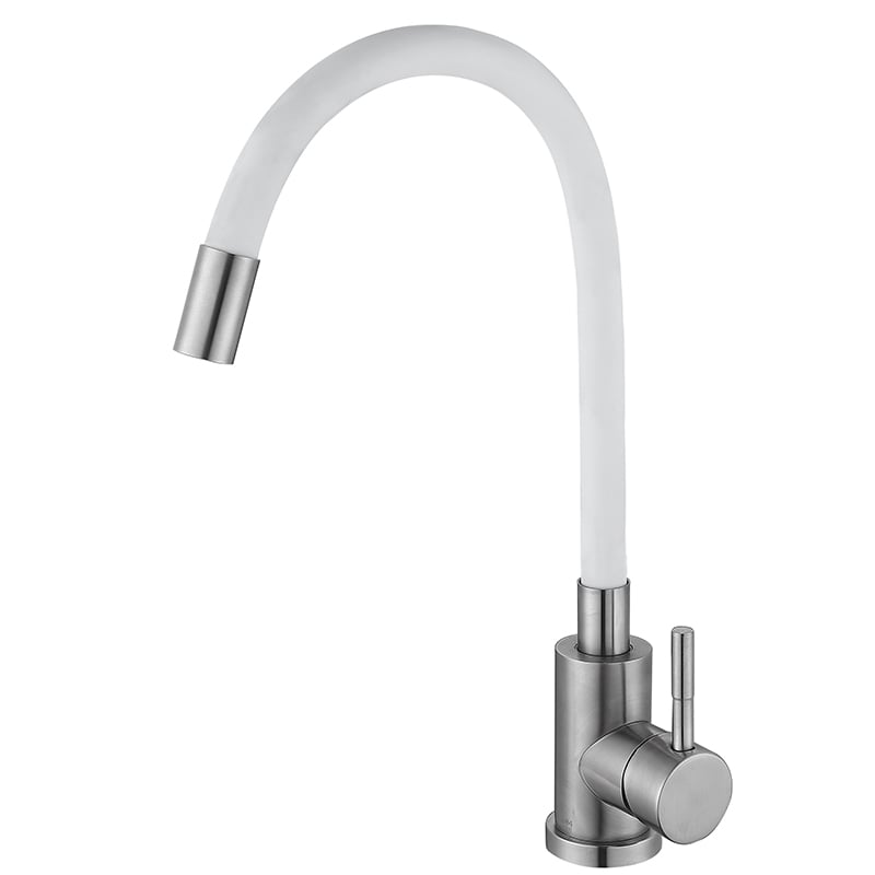 Смеситель для кухни Zerix LUX-011 Refl.White с белым силиконовым изливом нержавеющая сталь (ZX4877)