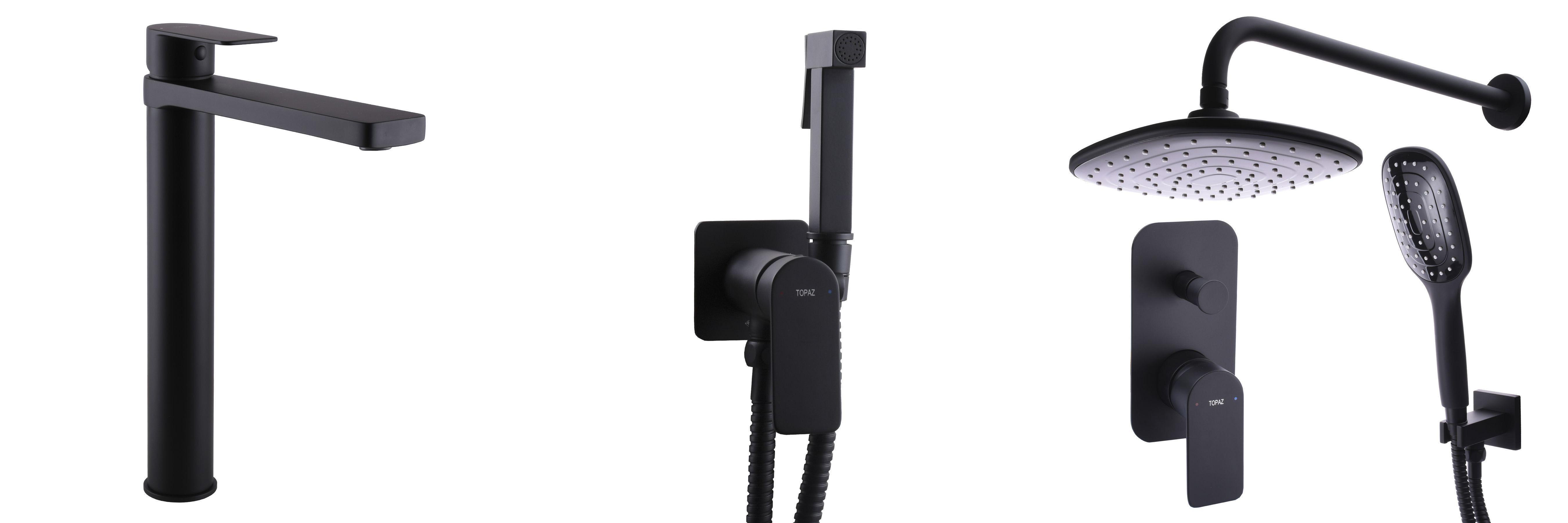 Комплект смесителей для ванны/душа TOPAZ 3в1 Черный матовый (202021)