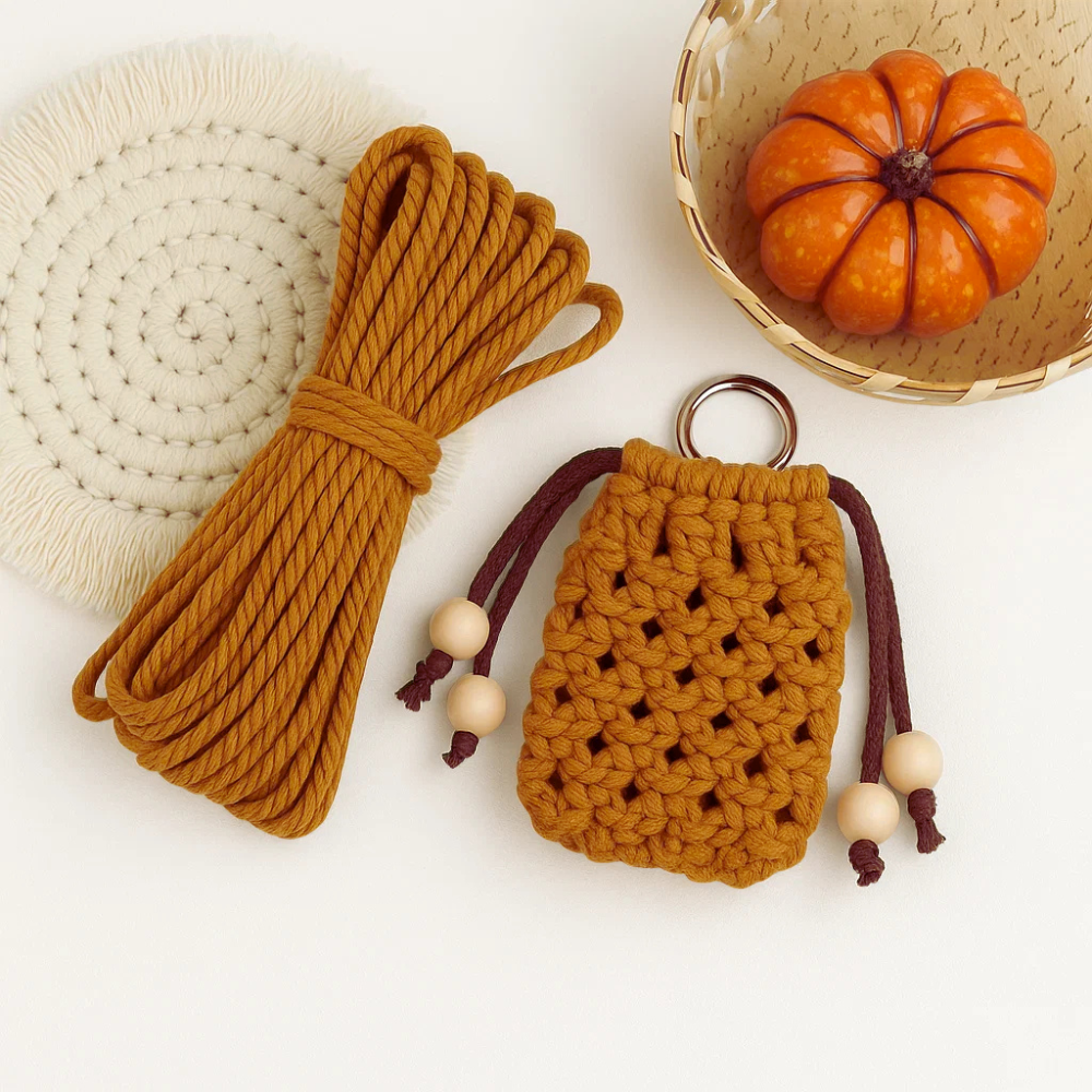 Набор макраме для рукоделия творчества и ручной вязки чехла для наушников и аксессуаров 8х7 см Хаки