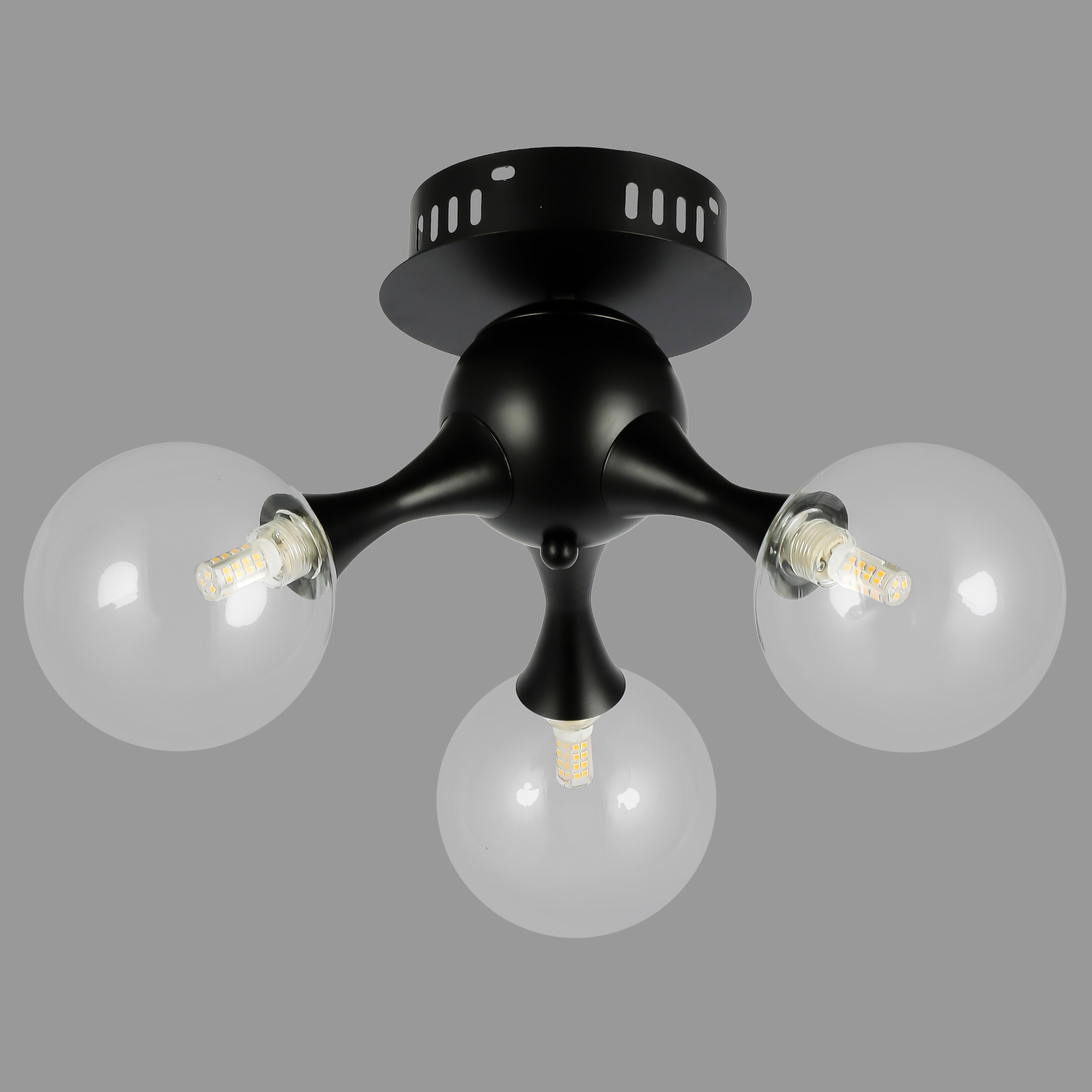 Люстра потолочная Молекула на 3 лампы Черный (52-9817-3 BK+CL)