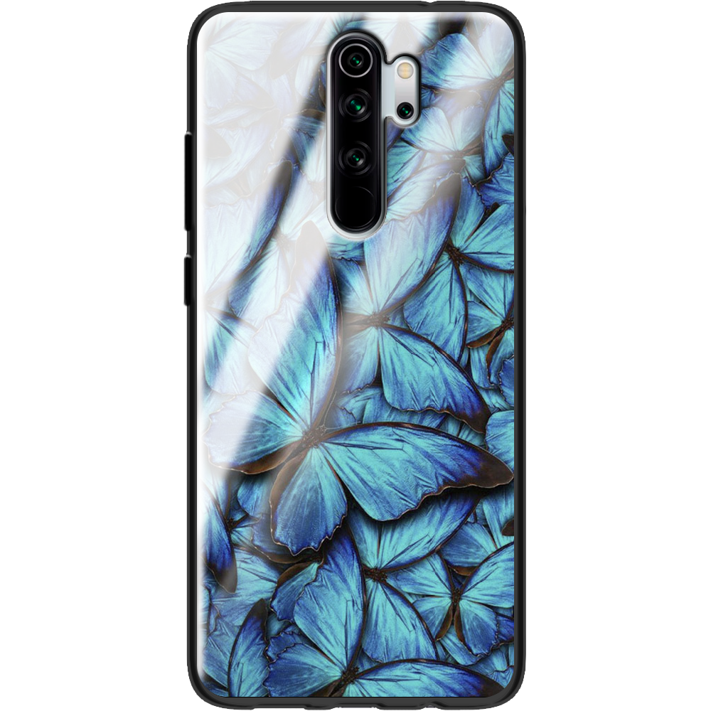 Чехол Boxface Xiaomi Redmi Note 8 Pro лазурные бабочки Черный силикон со стеклом (38222-up1550-38352)