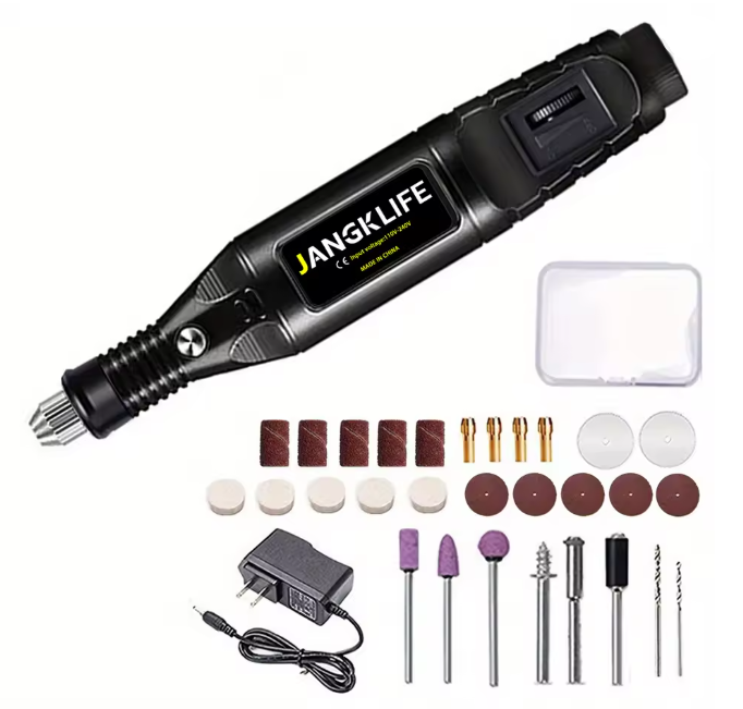 Гравер мини с регулятором оборотов JangkLife 9V с комплектом насадок 28 шт. Black (aa0def66) - фото 2
