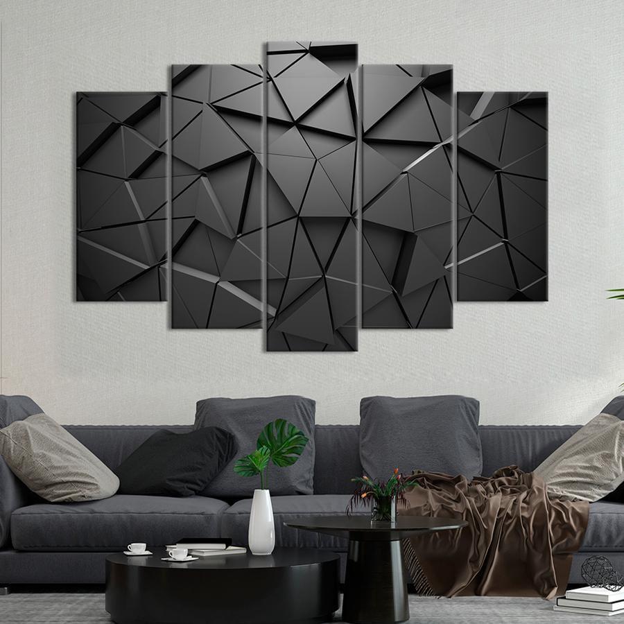 Картина на холсте Черные абстрактные 3D треугольники 137x85 см (V329-5_L)