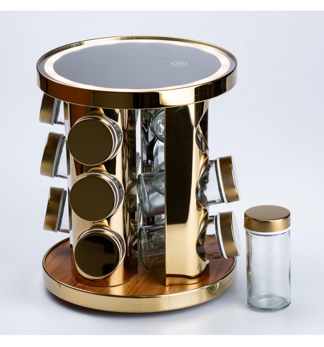 Набір ємностей для спецій TS Kitchen HP15284 на підставці з дзеркалом та LED-підсвіткою 13 пр. Золотий (17822571) - фото 3
