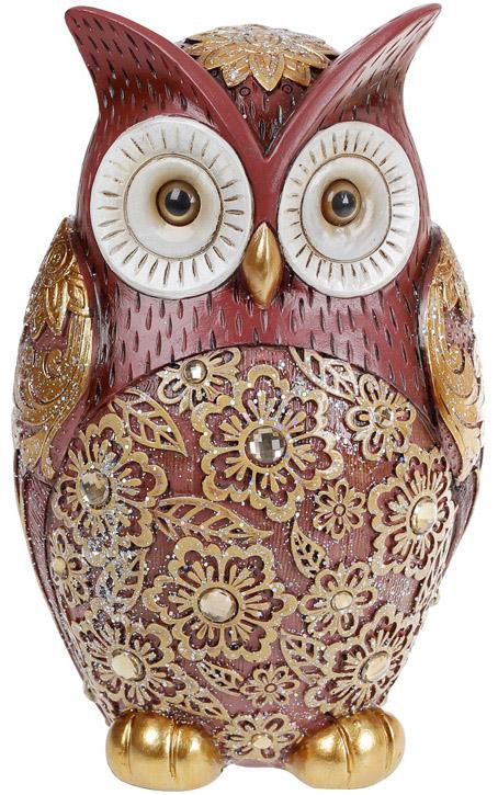 Статуэтка Сова с кружевной резьбой 13,5х11,5х22 см полистоун со стразами Бордо (BD-218-894)