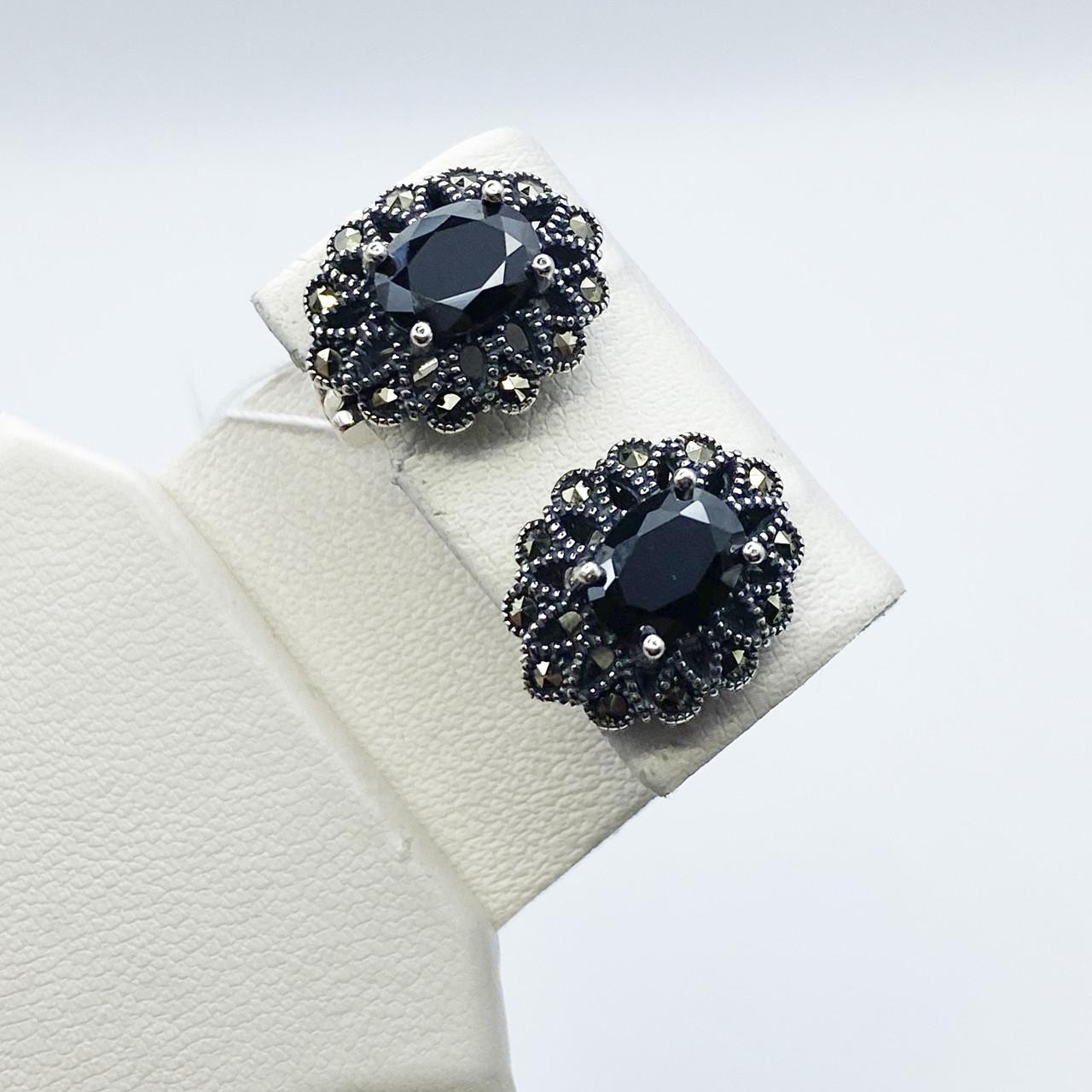 Серьги серебряные с агатом и марказитом 6,92 г (2043133868)