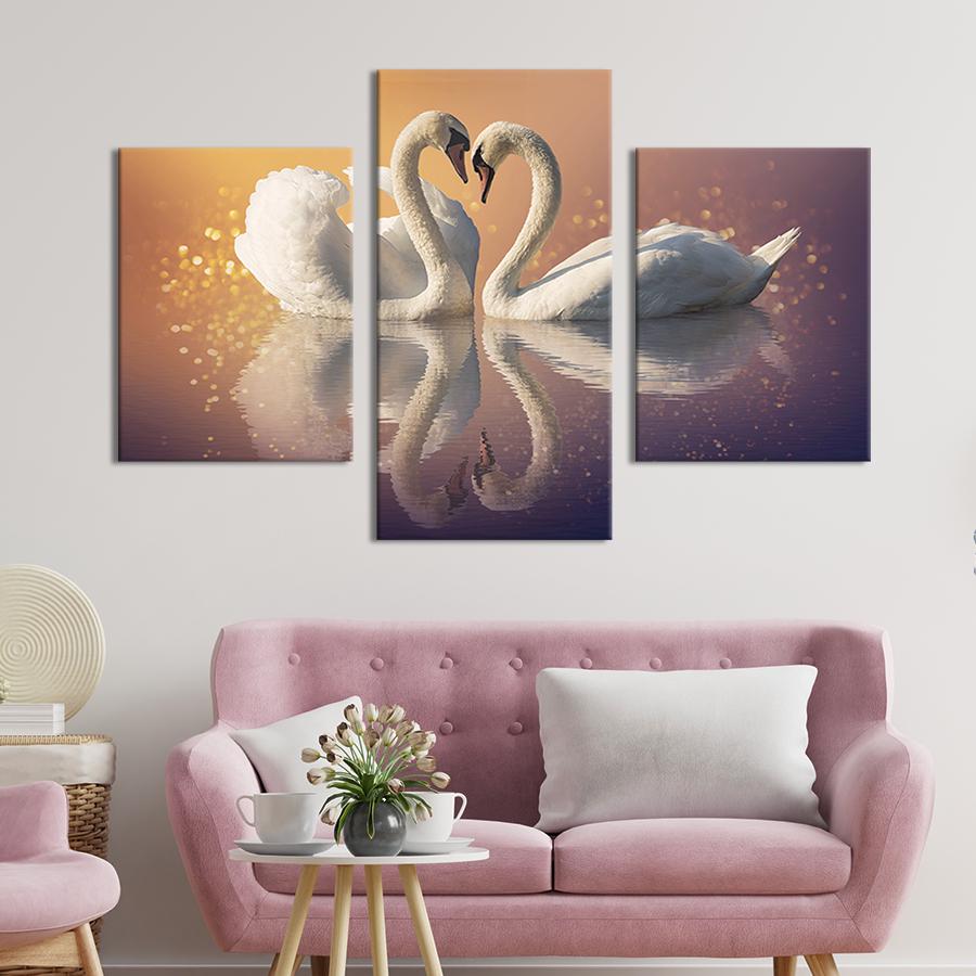 Модульная картина на холсте Триптих Лебединая верность 141x90 см (212-32)