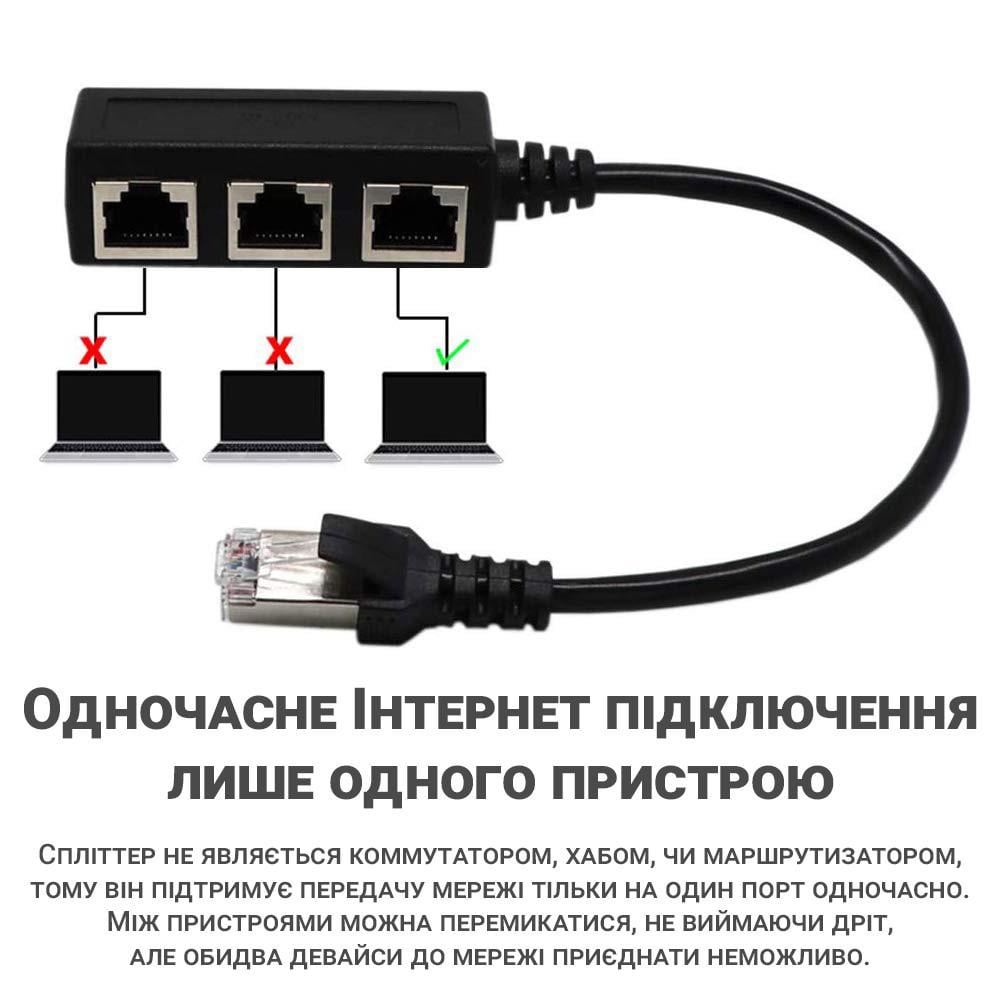 Разветвитель сплиттер Addap ES-01 на 3 разъема RJ45 Ethernet для сетевого кабеля - фото 9