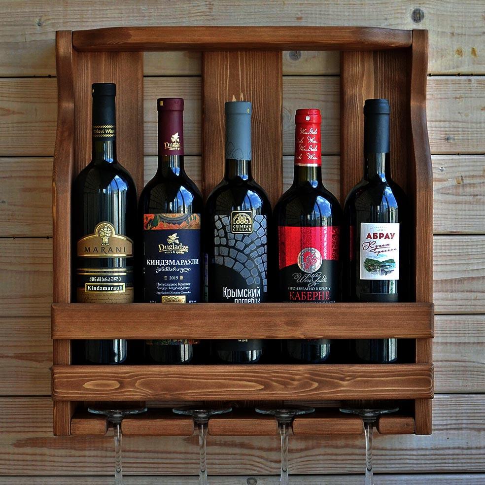 Полка для вина настенная из дерева Сикагура Терракот (ПНК-011932)