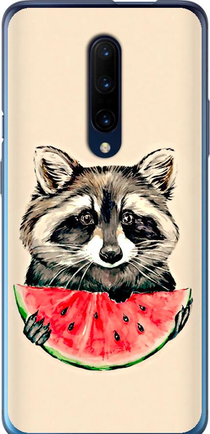 Чехол на OnePlus 7 Pro Енотик с арбузом (4605u-1696-42517)