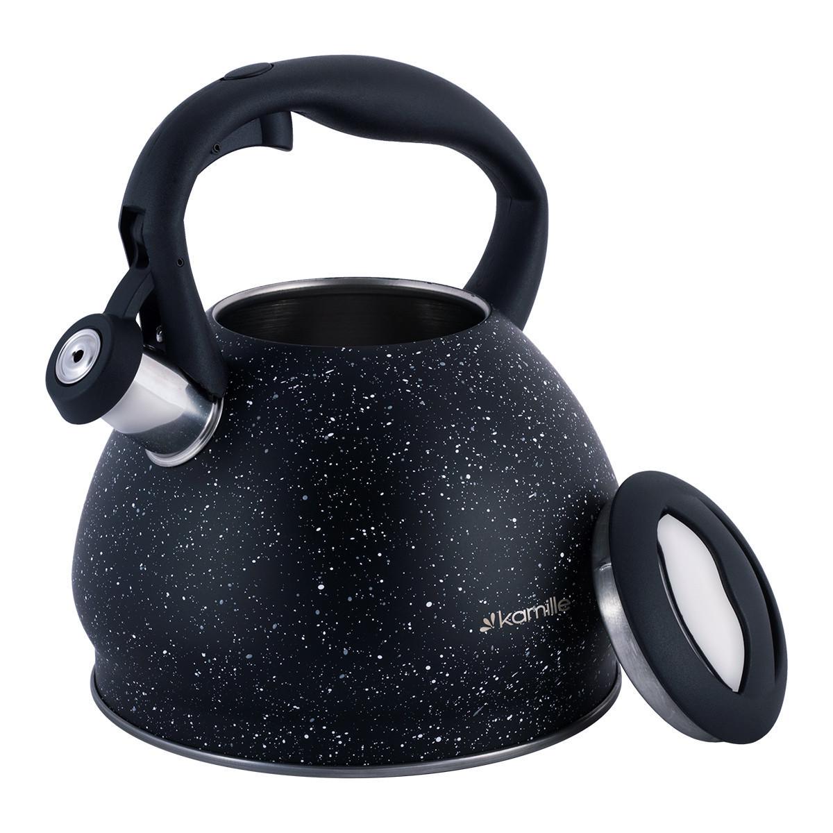 Чайник со свистком Kamille KM-1086 из нержавеющей стали и нейлоновой ручкой 2,7 л Черный мрамор (150-84-1086) - фото 2 Чайник со свистком Kamille KM-1086 из нержавеющей стали и нейлоновой ручкой 2,7 л Черный мрамор (150-84-1086) - фото 2