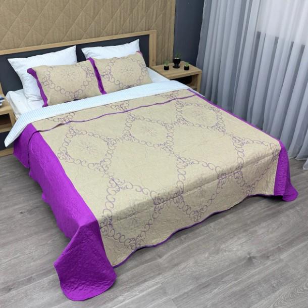 Покривало на ліжко Expo Trade 220х220 см/наволочки 50х70 см Бежевий/Лавандовий (85-164)