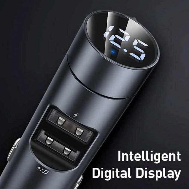 Модулятор FM BASEUS Energy Column BS-01 Bluetooth 5.0 MP3 2-USB 3.1А и вольтметром c функцией зарядного устройства Серебристый - фото 9