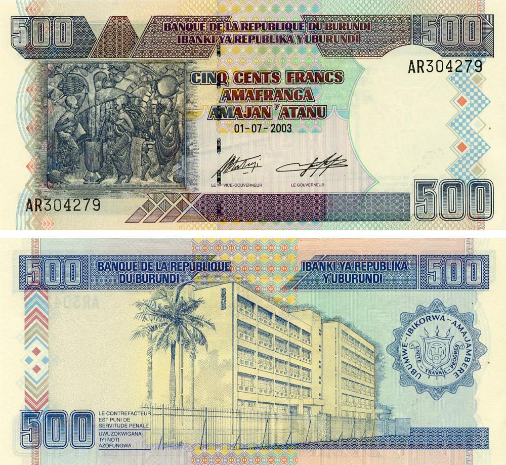 Банкнота Бурунди 500 франков 2003 UNC P38c (Б07722)