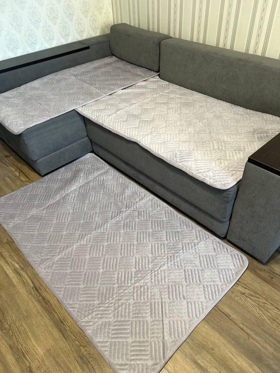 Дивандеки 1101-2 3в1 з пледом Шарпей велюровый евро Серый (2133169281) Дивандеки 1101-2 3в1 з пледом Шарпей велюровый евро Серый (2133169281)