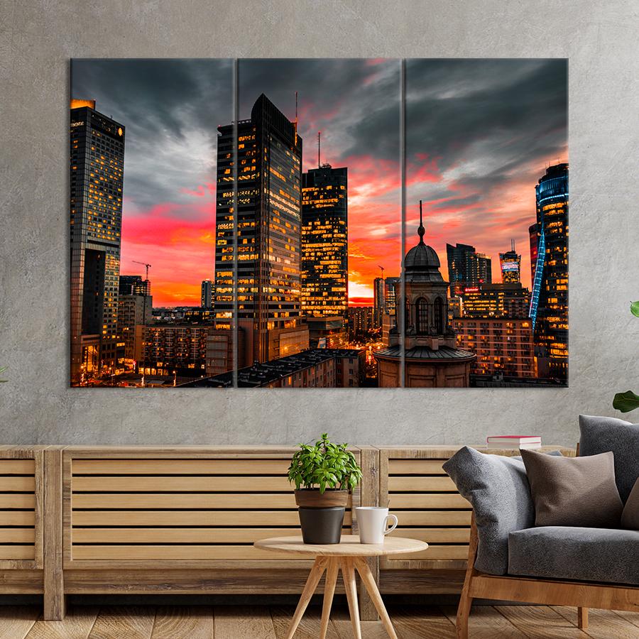 Картина город Вечер в бизнес-центре Нью-Йорка 156x100 см (A586-3)