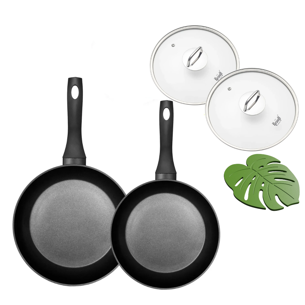 Набір сковорідок з кришками Krauff Berlin 24/28 см з підставкою під гаряче (28266)