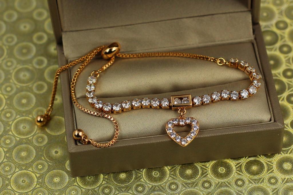 Браслет регульований Xuping Jewelry доріжка з серцем на бігунці Золотистий (2075327651)