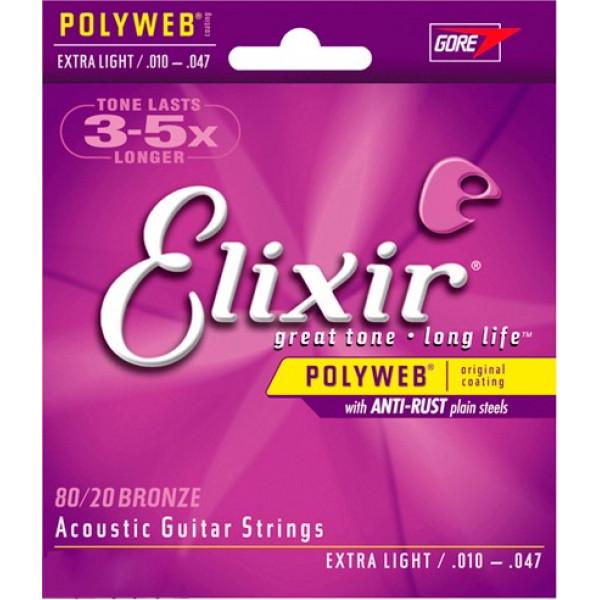 Комплект струн Elixir Acoustic 80/20 Bronze PolyWeb Extra Light (AC PW EL)