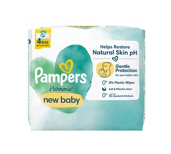 Вологі серветки дитячі Pampers New Baby для делікатного догляду за шкірою 4 уп. по 46 шт. (100900)