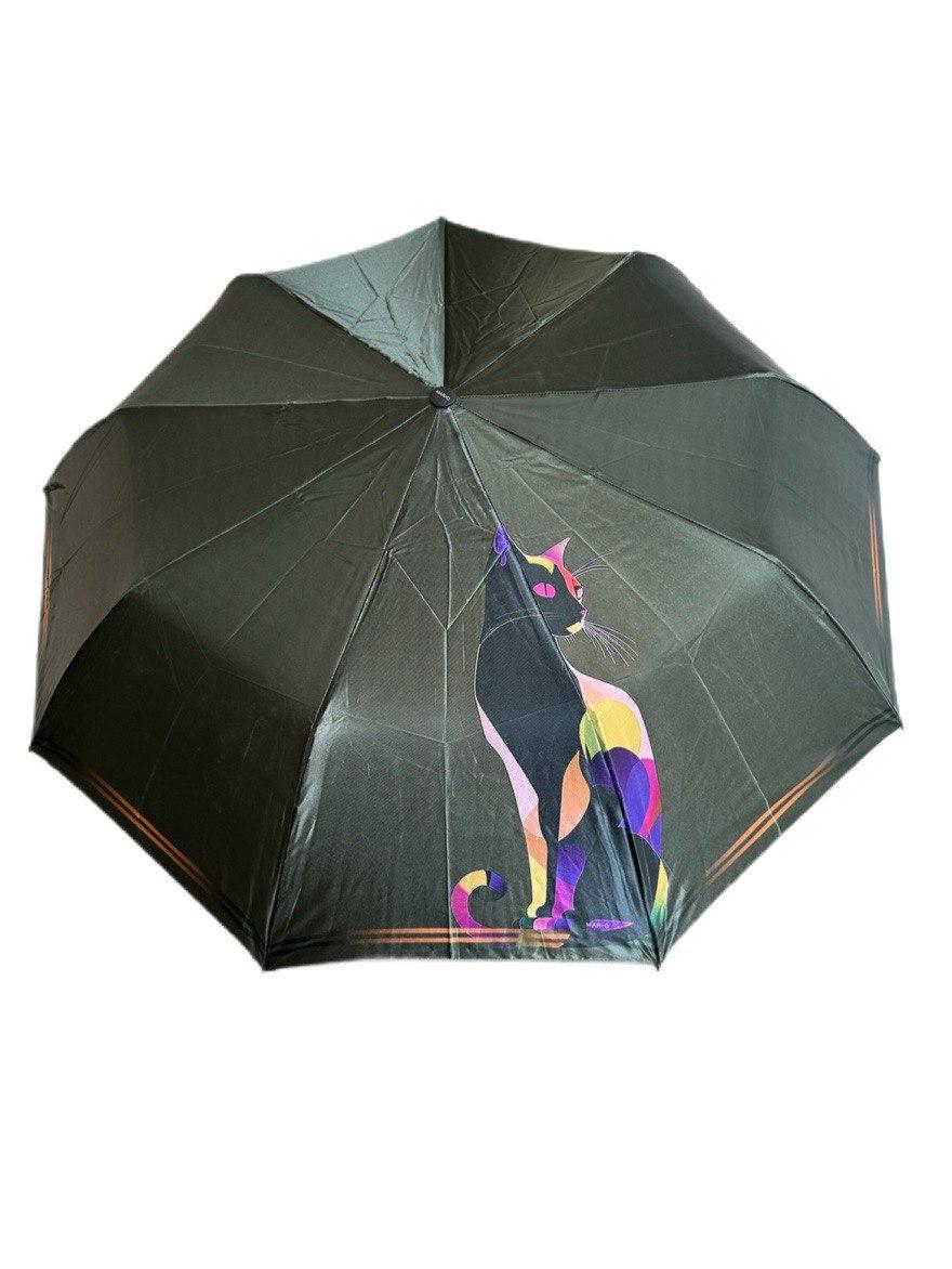 Парасолька напівавтомат Mario з принтом Кішка антивітер Темно-зелений (210/2) - фото 2