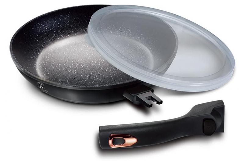 Сковорода Berlinger Haus Black Rose Ø 24х4,8 см з мармуровим покриттям і пластиковою кришкою (BH-1951)