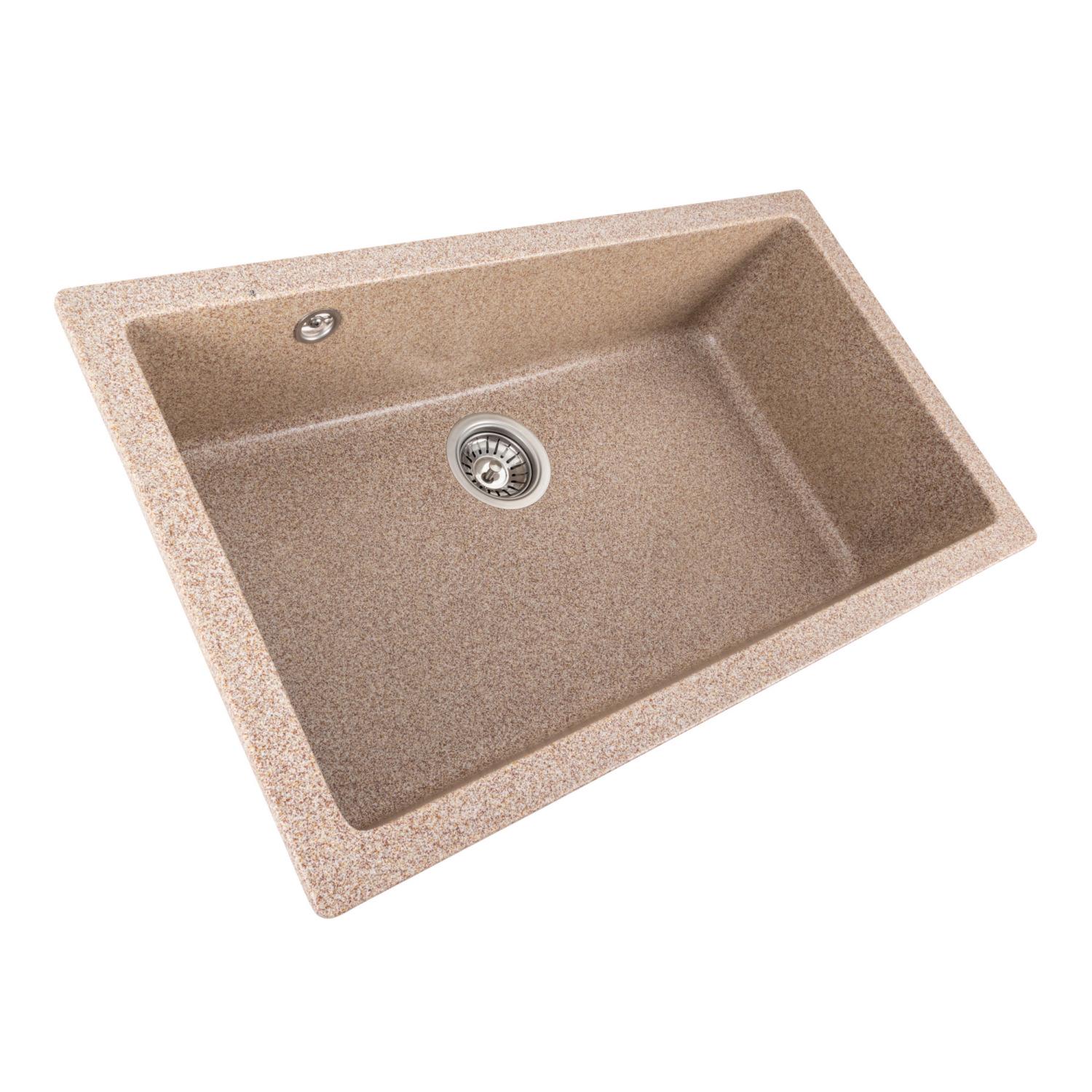 Мийка кухонна Platinum PLS-A39146 гранітна прямокутна 780x450 мм Бежевий (25961066) - фото 3