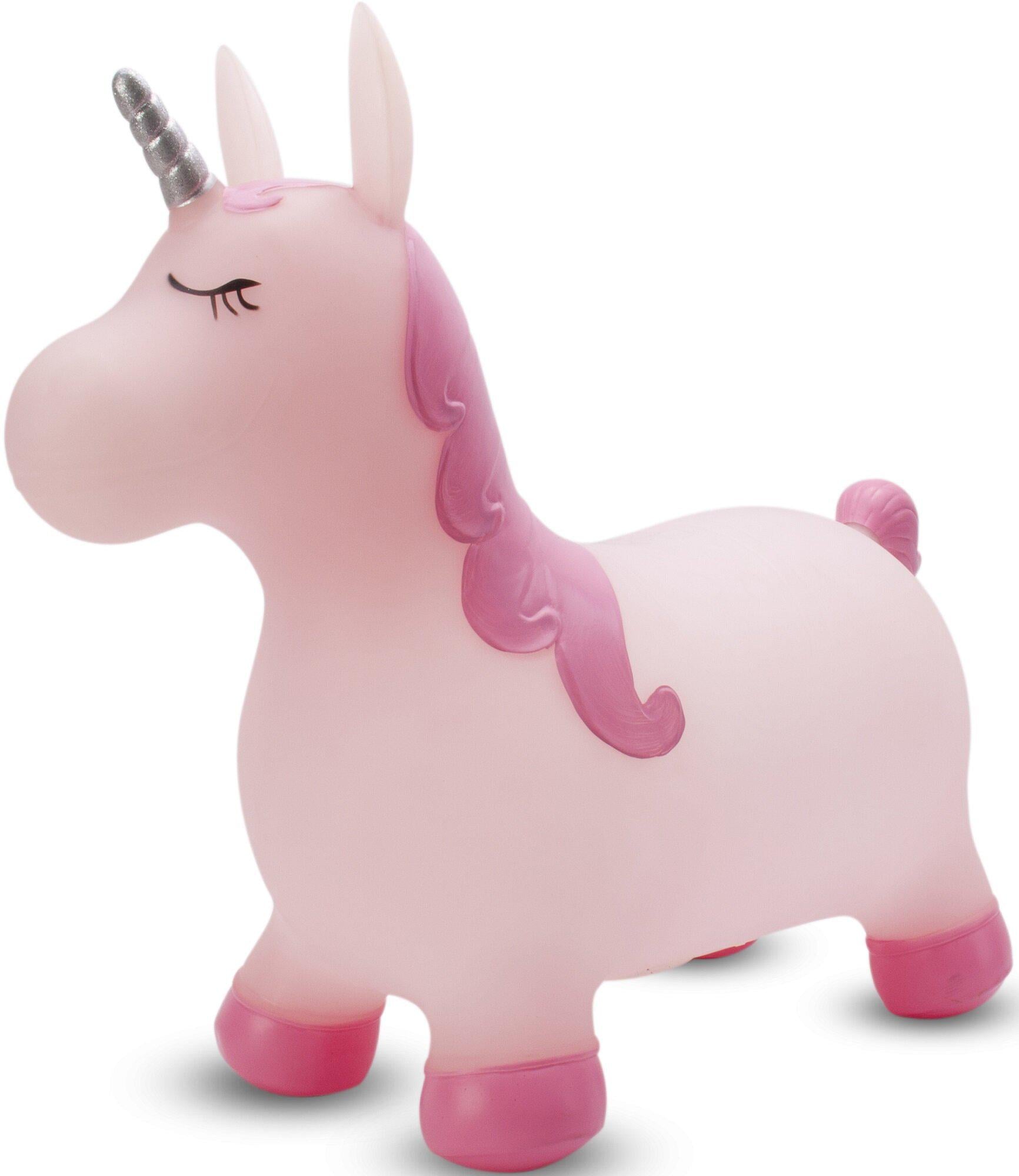 Стрибун джемпер Единорог детский надувной резиновый с насосом Розовый/Серебряный