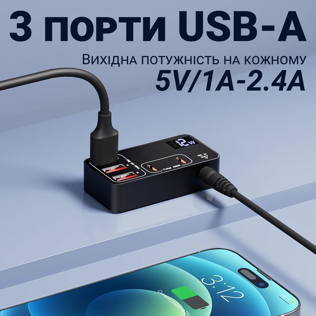 Пристрій мережевий зарядний Addap WLX-H988B зі швидкою зарядкою на 5 портів 3хUSB/2хType-C 60 W - фото 8