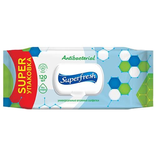 Вологі серветки Superfresh антибактеріальні з клапаном 120 шт. (642285)