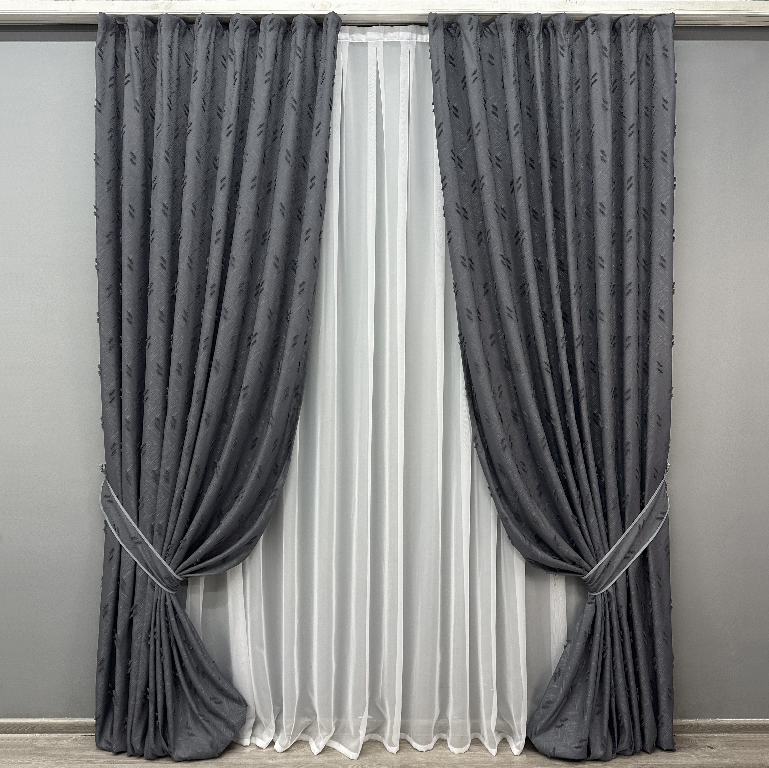 Комплект штор VR-Textil № 1885ш Льон Букле 200х270 см 2 шт. Антрацит (32-241)