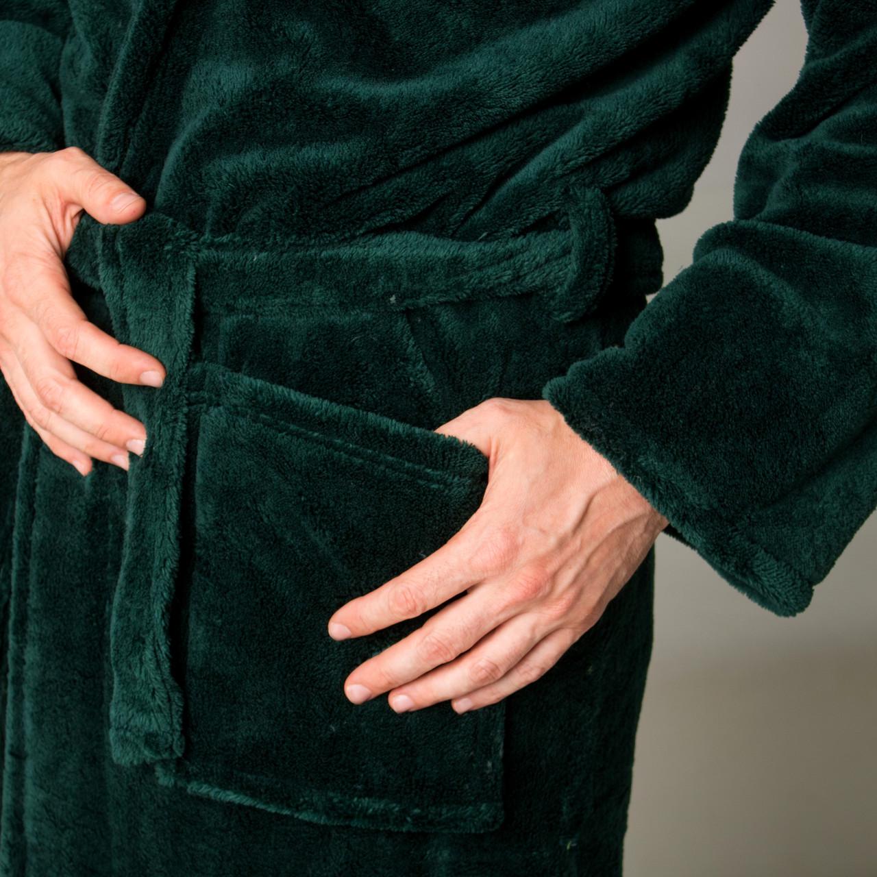 Халат махровый мужской на запах с капюшоном 2 кармана р. 50 Бутылочный (L) - фото 3 Халат махровый мужской на запах с капюшоном 2 кармана р. 50 Бутылочный (L) - фото 3