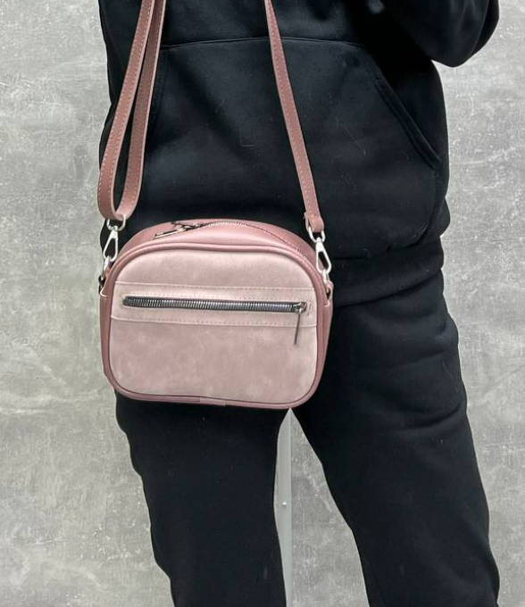 Сумка клатч жіноча через плече замшева крос боді містка з плечевим ременем Темна пудра - фото 8