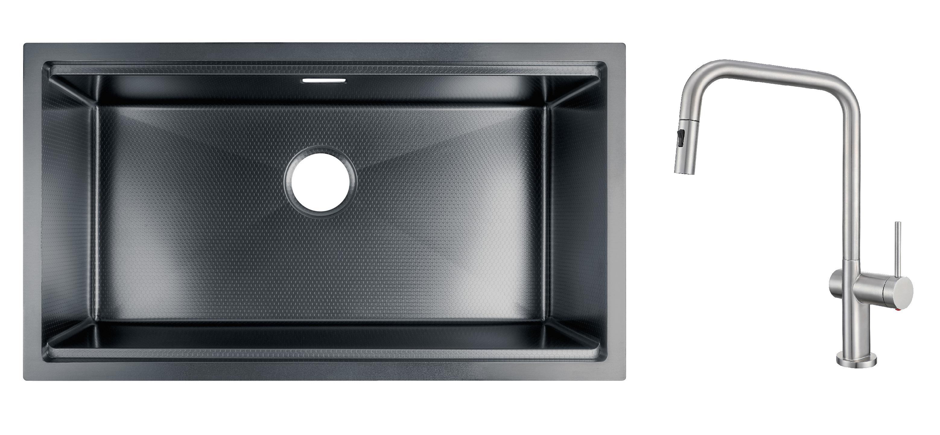 Комплект из кухонной мойки Gunter&Hauer Federbach 8022 Black Honey и кухонного смесителя Gunter&Hauer BRUNNEN Br