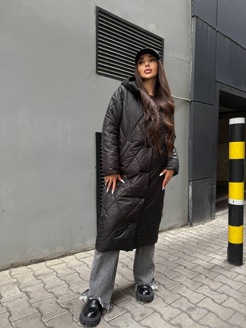 Пальто жіноче зимове Марія стьобане з капюшоном S Чорний (29528567) - фото 5