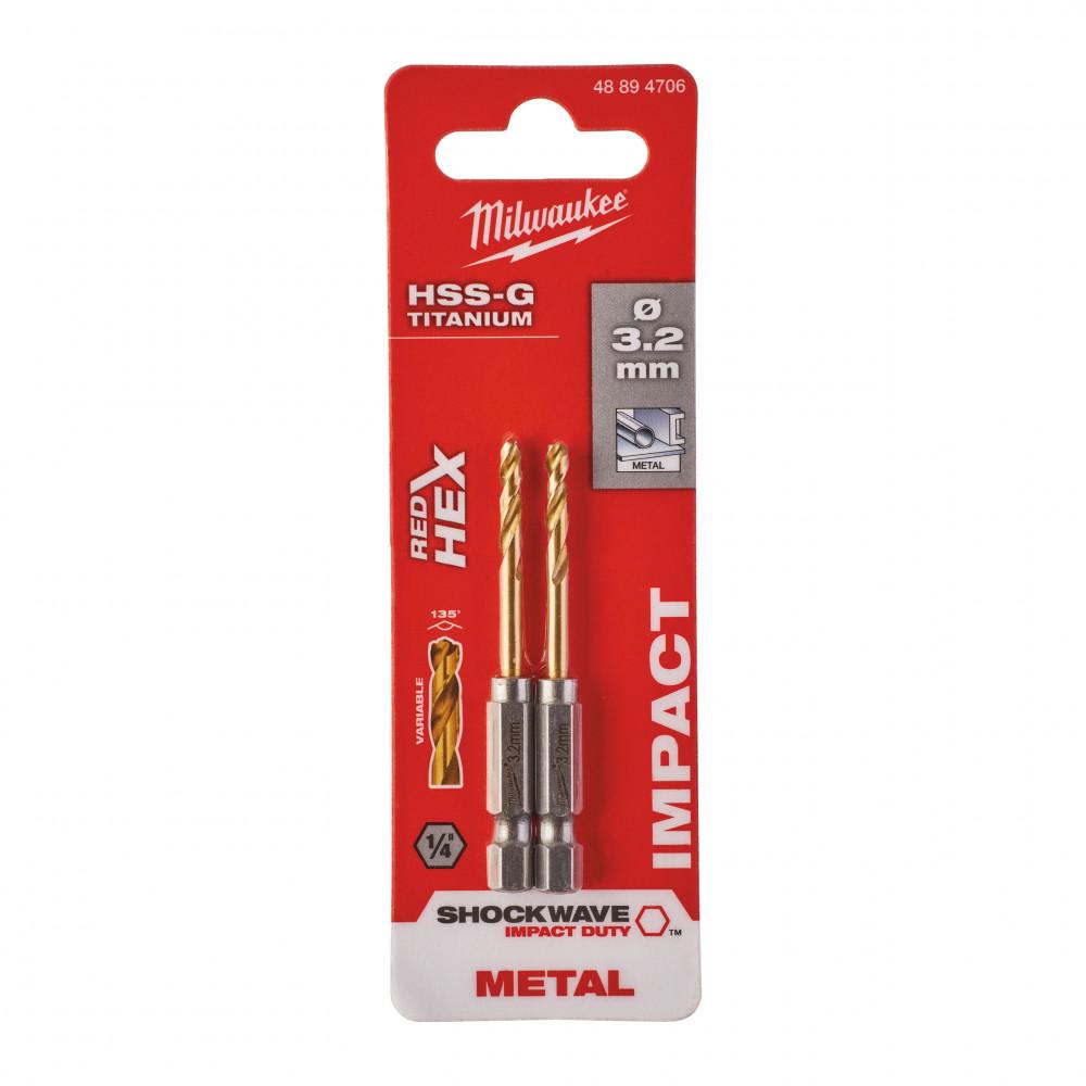 Сверло по металлу Milwaukee RedHEX HSS-G TiN d 3,2 мм 2 шт. (48894706) - фото 2