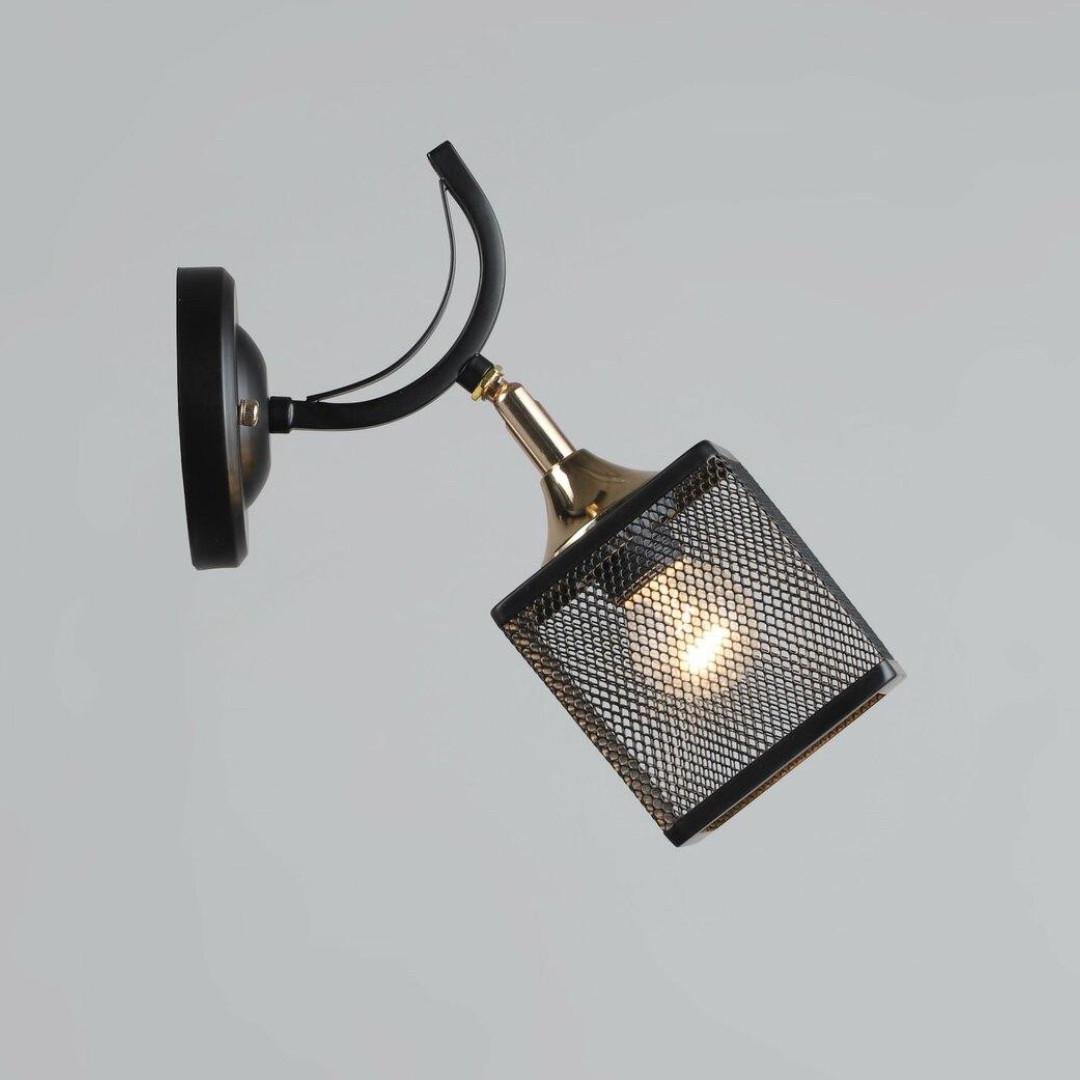 Бра Sirius з плафоном в сітку під лампу Е27 Чорний/Золотий (B N5708/1W BK+FGD)