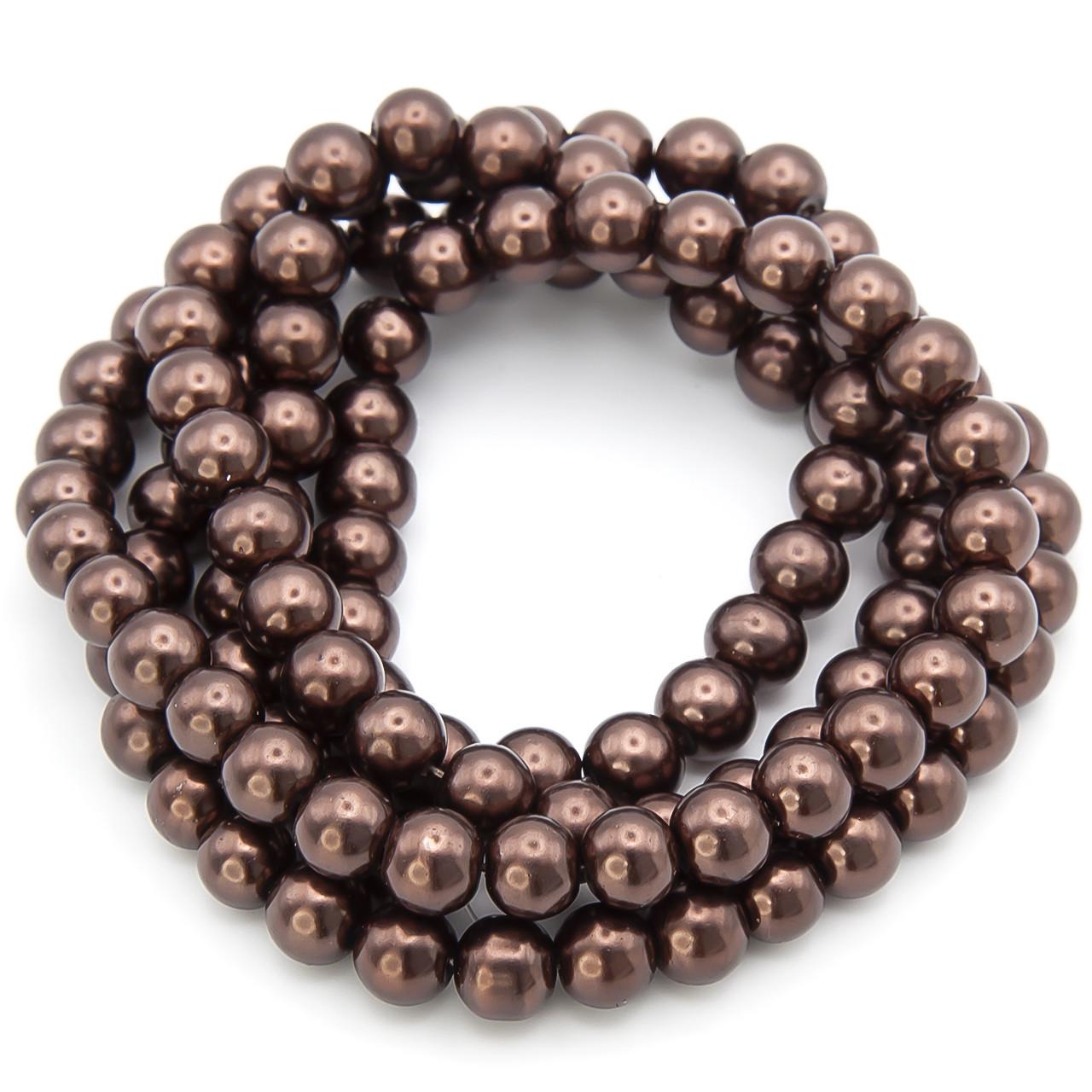 Бусины стеклянные на нитке под жемчуг 8 мм 80 см 105 шт. Шоколадный (БЖ0008ш40)