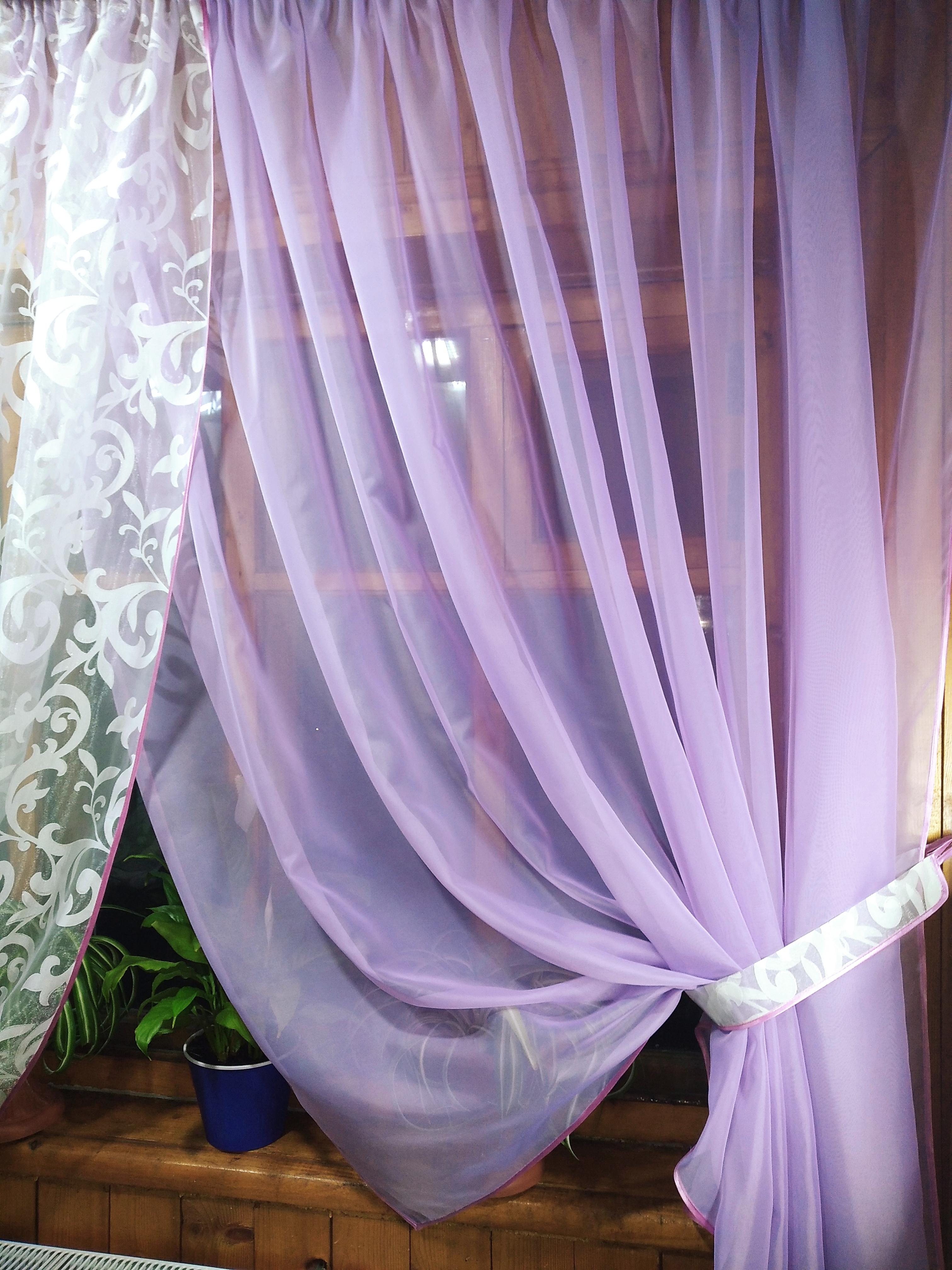 Занавеска кухонная короткая Вероника вензель Сиреневый/Айвори - фото 3