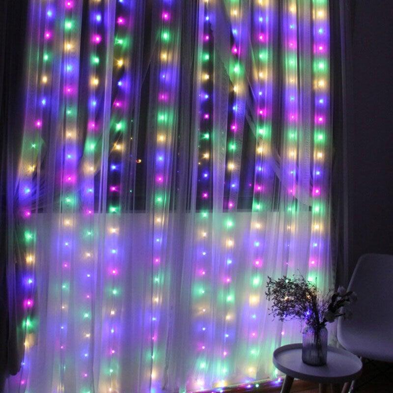 Светодиодная гирлянда Штора 3x2 м 280 LED с переходником Цветная