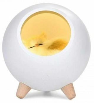 Ночник LED Спящий кот в домике аккумуляторный с сенсорной кнопкой Белый (UFT-5)