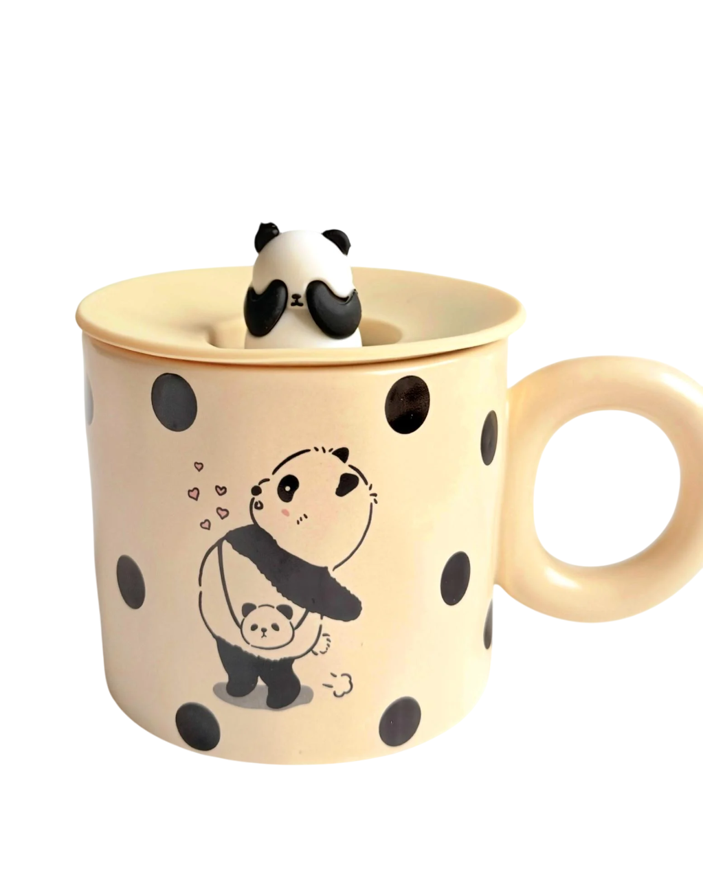 Кружка с крышкой Панда керамическая 350 мл (25032025)