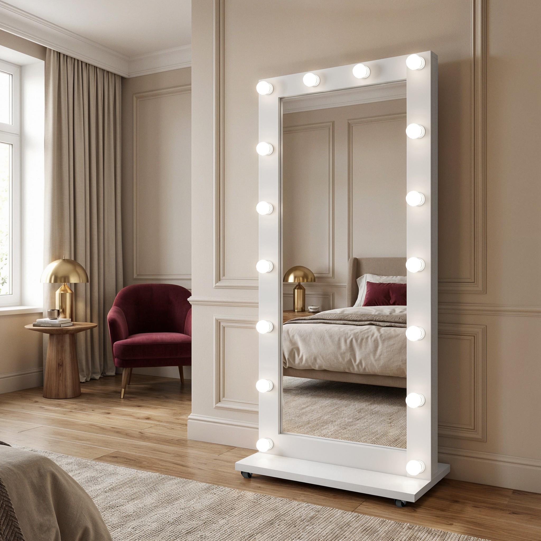 Зеркало напольное с лампочками NR16 800x350x1880 мм Белый