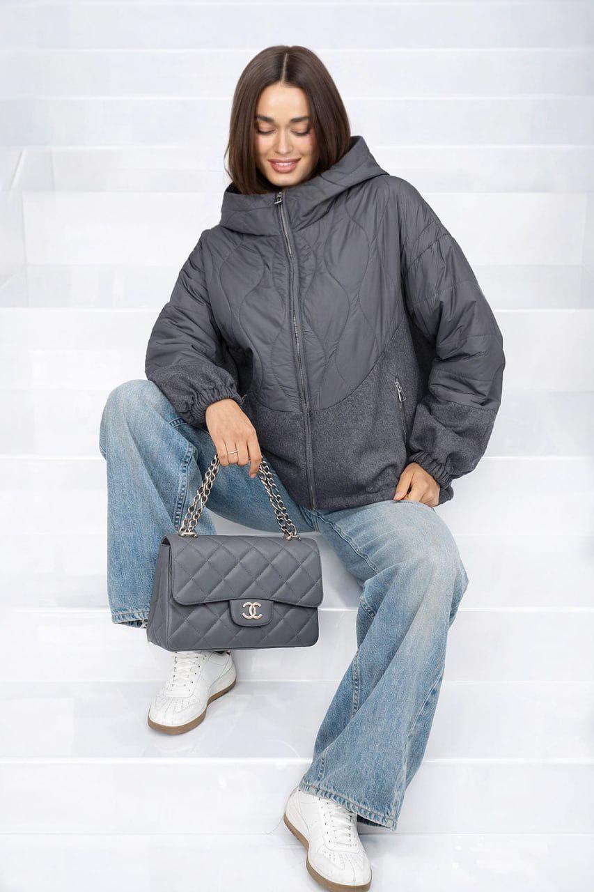 Куртка жіноча вовняна комбінована oversize р. 52 Графіт (33304774)
