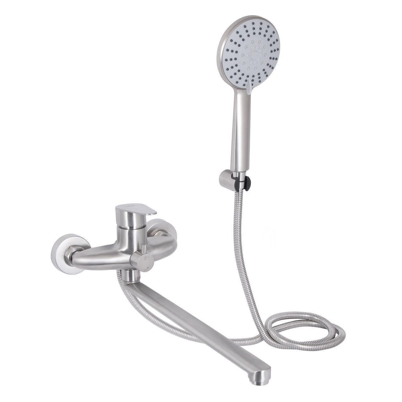 Змішувач для ванни Lidz Vida 005LDVID005NKS38087 з поворотним виливом k35 з душовим гарнітуром Nickel (2572358008)