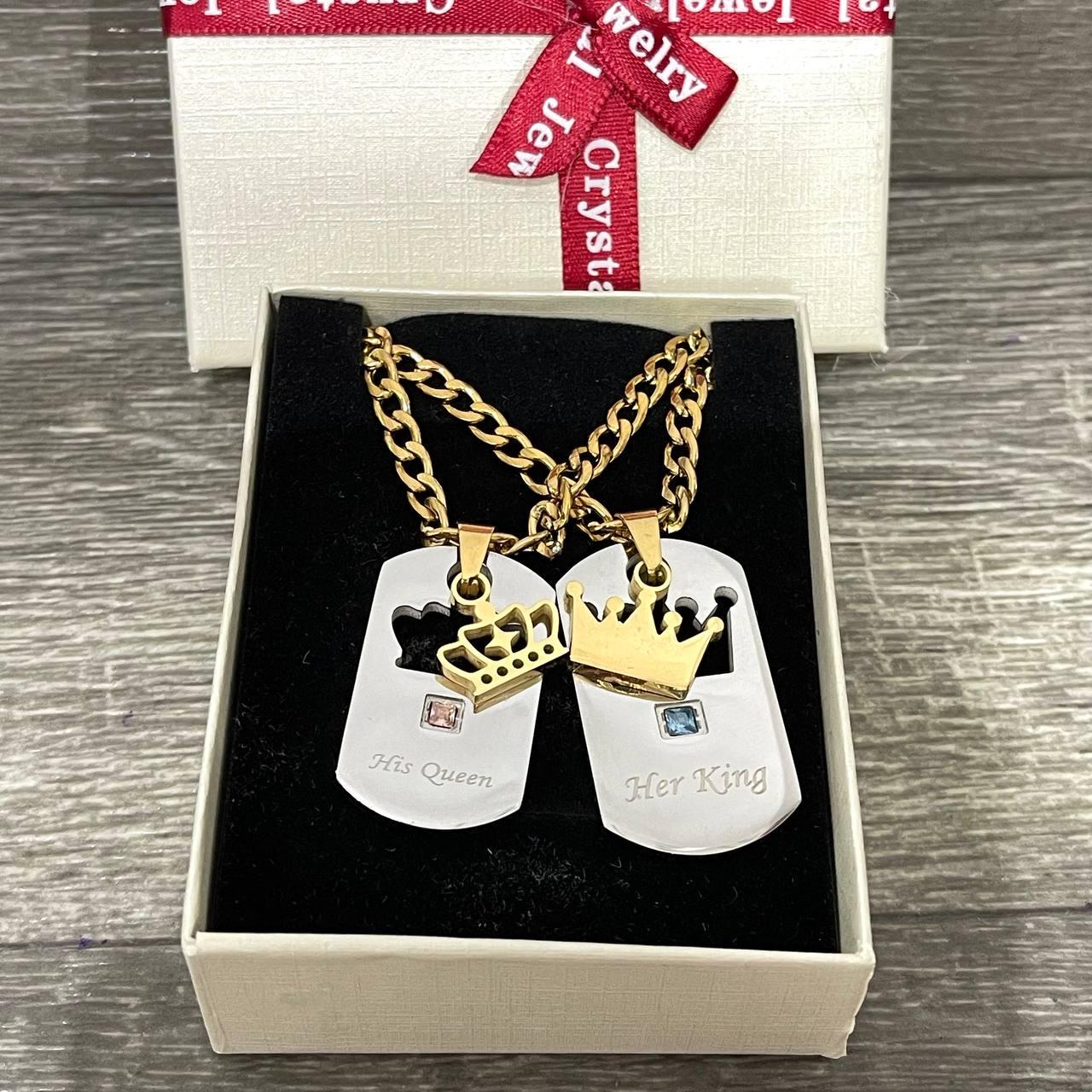 Кулоны парные на цепочках Король и Королева ювелирная сталь Золотой/Серебристый (1923472996)